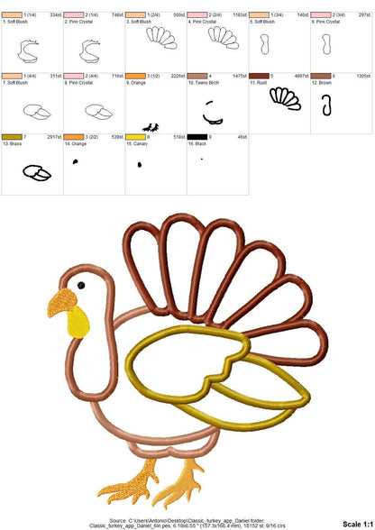 Fall Turkey Daniel Applique machine embroidery designs many sizes 4 up to 8 inch sweet home farm bird Gobble kitchen towel embroidery