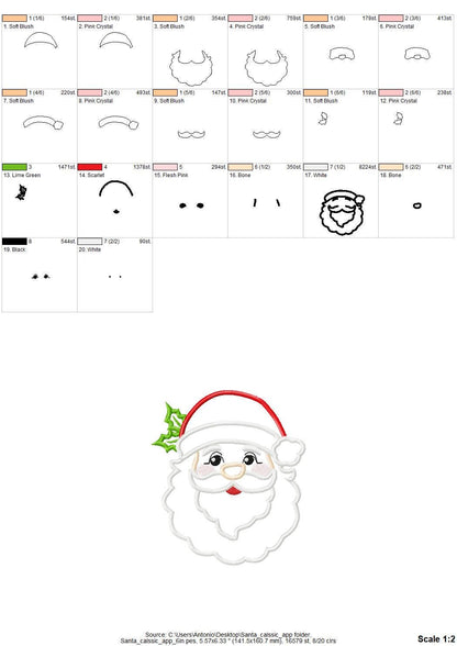 Classic Santa Claus face Christmas Santa Hat Applique machine embroidery designs many sizes from 4 to 8 inch kids baby outfit design