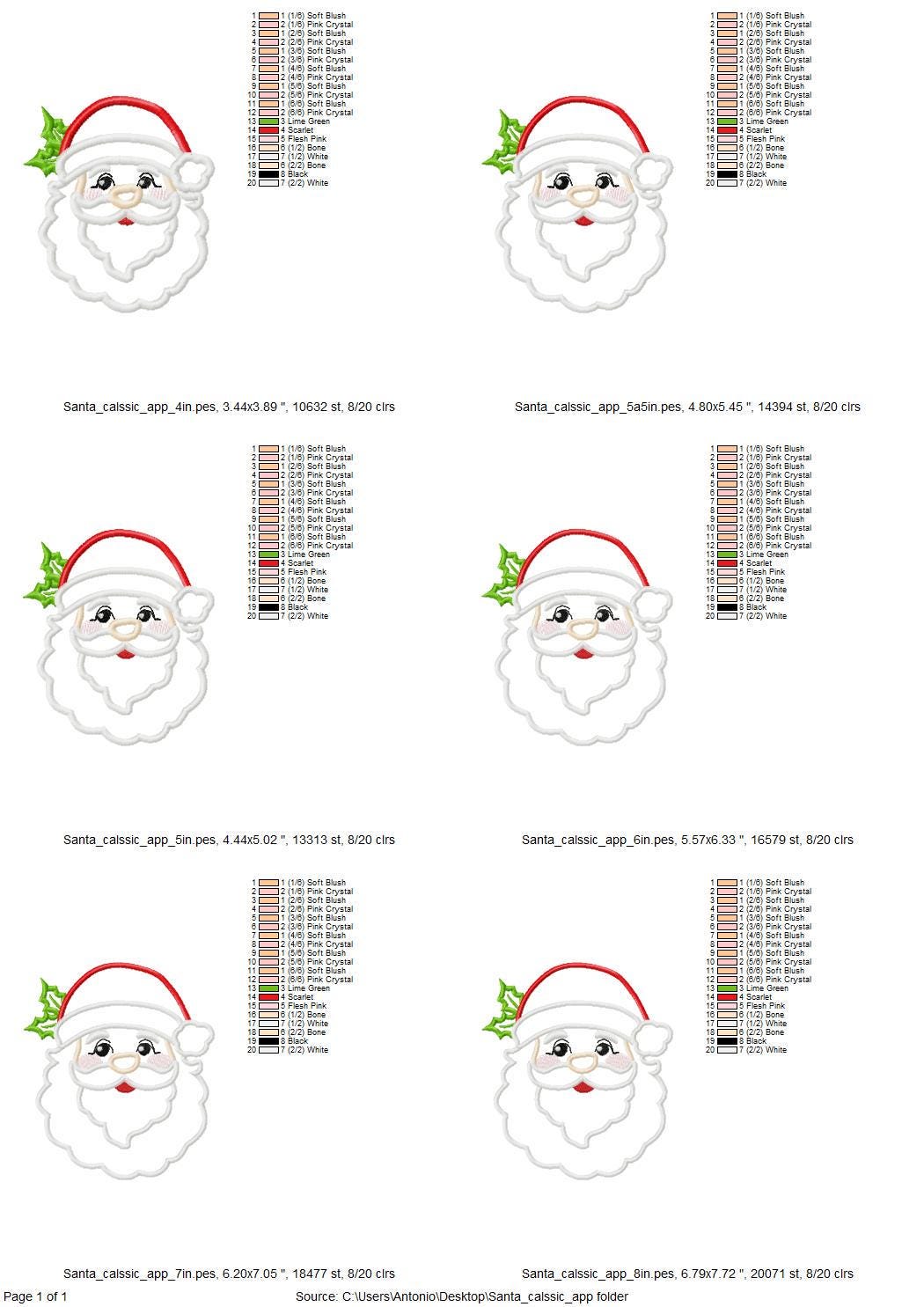Classic Santa Claus face Christmas Santa Hat Applique machine embroidery designs many sizes from 4 to 8 inch kids baby outfit design