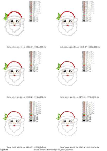 Classic Santa Claus face Christmas Santa Hat Applique machine embroidery designs many sizes from 4 to 8 inch kids baby outfit design