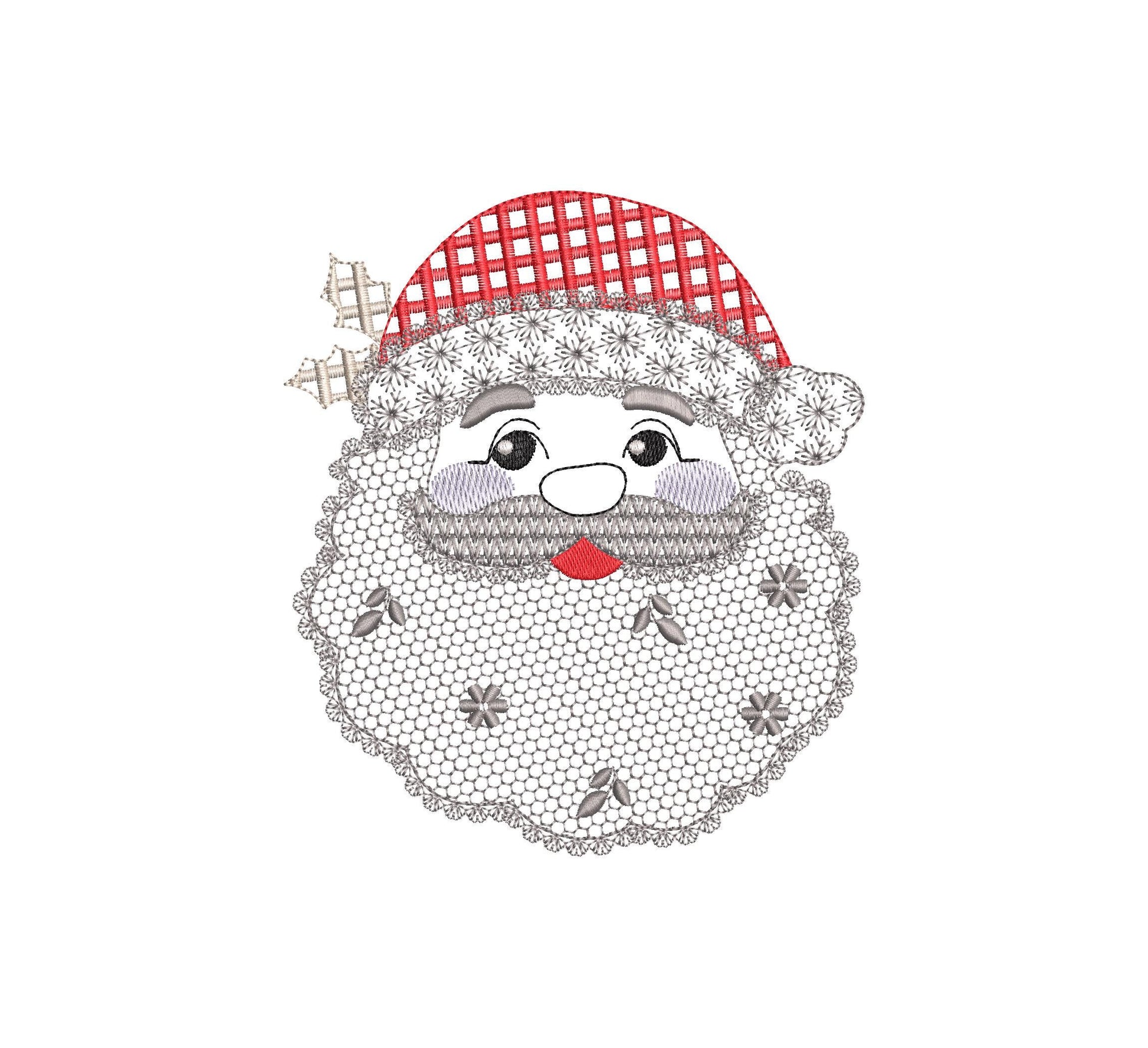 Cute Floral Christmas Santa lace effect and plaid hat machine embroidery designs assorted sizes 4 up to 8 inch kids girls delicate design