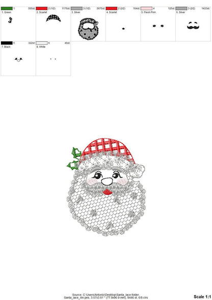 Cute Floral Christmas Santa lace effect and plaid hat machine embroidery designs assorted sizes 4 up to 8 inch kids girls delicate design