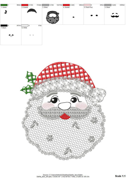 Cute Floral Christmas Santa lace effect and plaid hat machine embroidery designs assorted sizes 4 up to 8 inch kids girls delicate design
