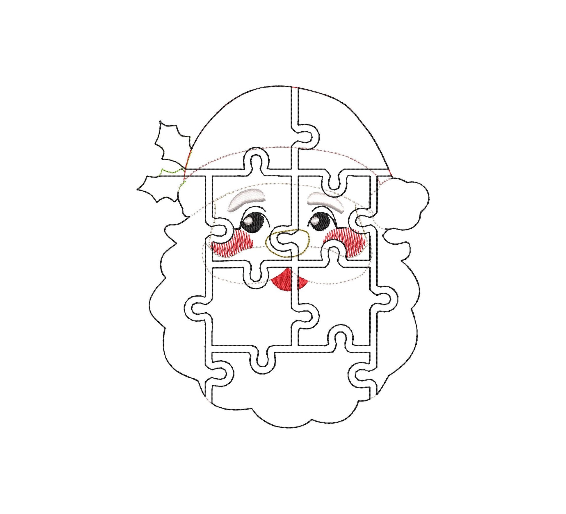 Christmas Santa Puzzle Applique simply ITH in the hoop kids game idea machine embroidery designs sizes for hoop 5x7  6x10  8x8 felt feltie