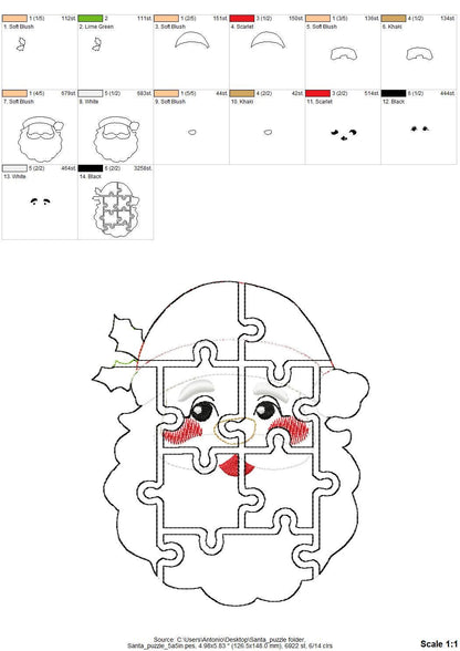 Christmas Santa Puzzle Applique simply ITH in the hoop kids game idea machine embroidery designs sizes for hoop 5x7  6x10  8x8 felt feltie