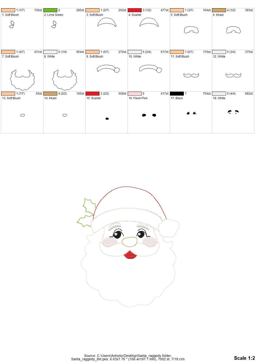 Christmas Santa raggedy edge Applique Santa Claus face machine embroidery designs sizes 3.5 up to 8 inches home farm Holiday decor design
