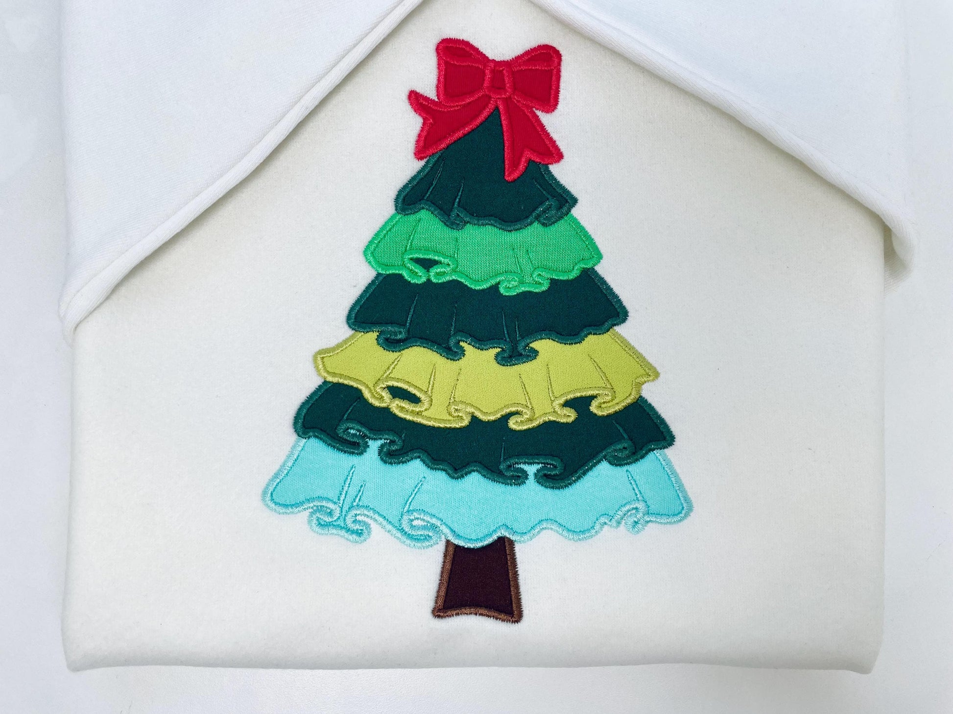 Big Classic Ruffle Christmas Tree with Bow Applique machine embroidery designs sizes 6 up to 9 inch awesome Holiday Pine Tree quick design
