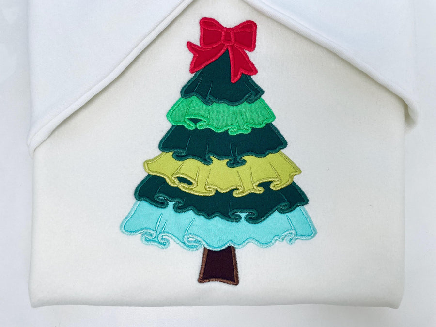 Big Classic Ruffle Christmas Tree with Bow Applique machine embroidery designs sizes 6 up to 9 inch awesome Holiday Pine Tree quick design