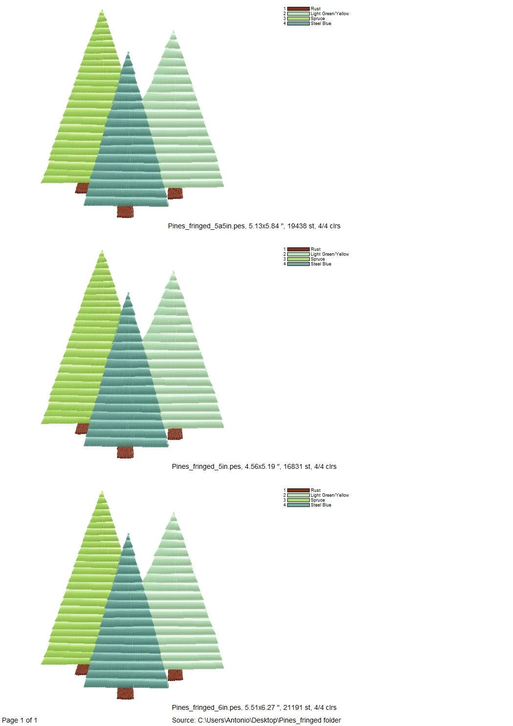 Fringed Fluffy Pine Tree Woodland Christmas Tree Three in a Row Forest Fringe Fur Chenille Machine Embroidery Design