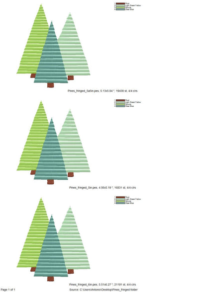 Fringed Fluffy Pine Tree Woodland Christmas Tree Three in a Row Forest Fringe Fur Chenille Machine Embroidery Design
