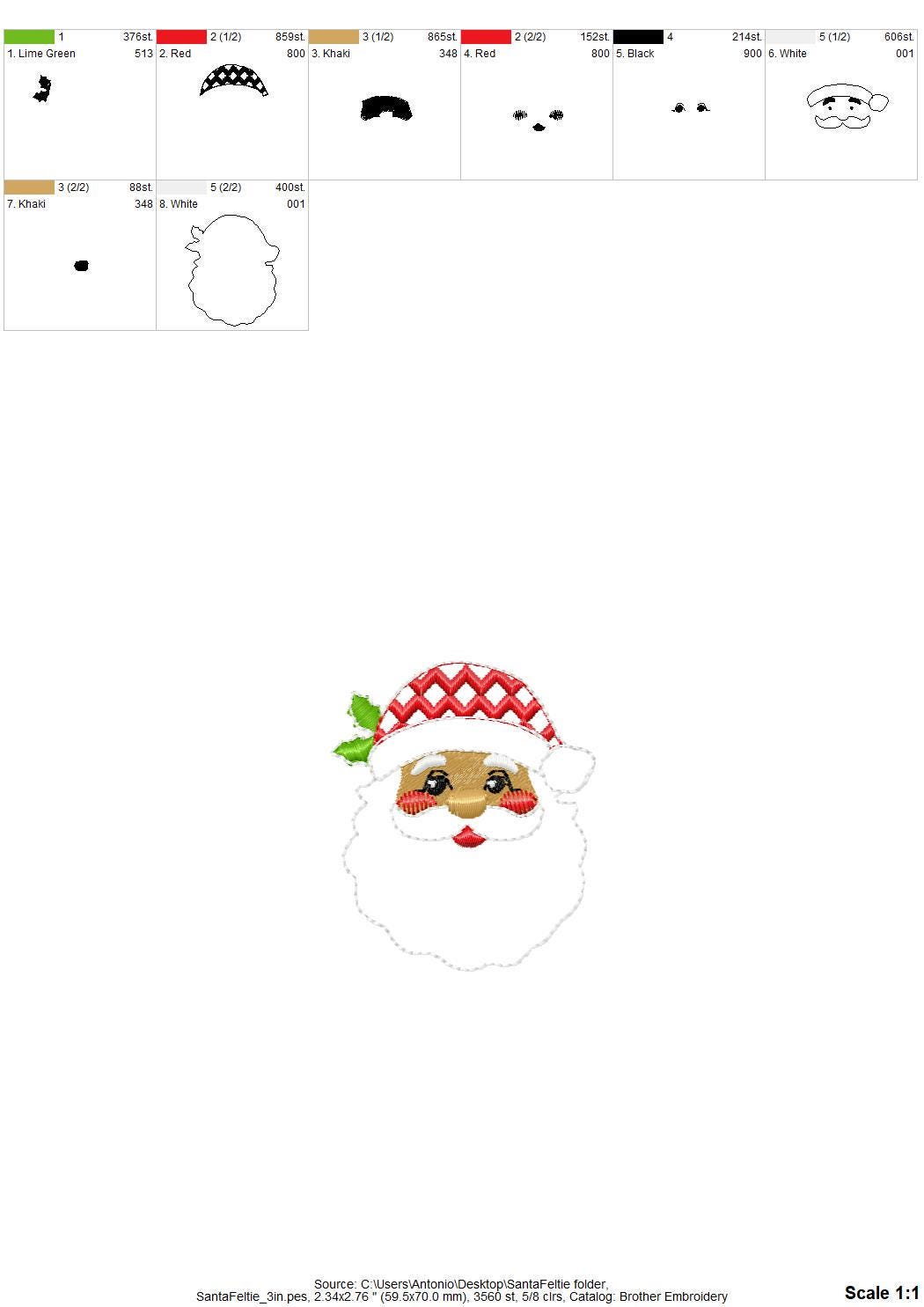 Christmas Santa feltie machine embroidery designs felt feltie simply in the hoop ITH project Christmas tree ornament stocking accent tag