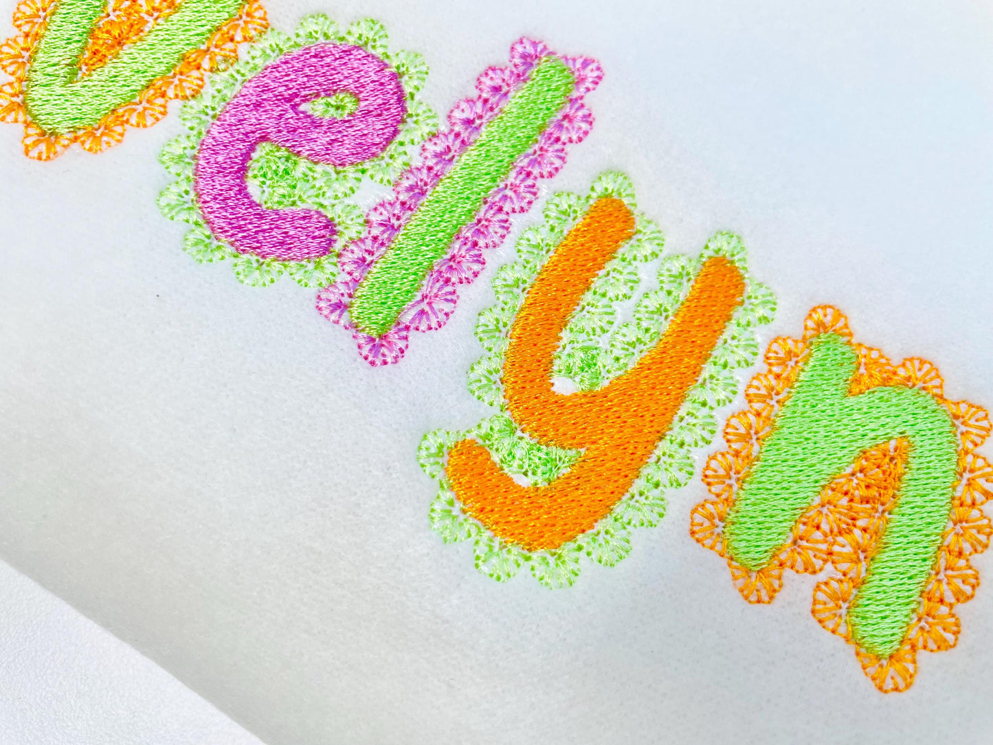 Lace Edge FONT Fill Stitch Spicy Alphabet Monogram cute baby girls fancy font machine embroidery designs sizes 1.5 up to 3.2 in