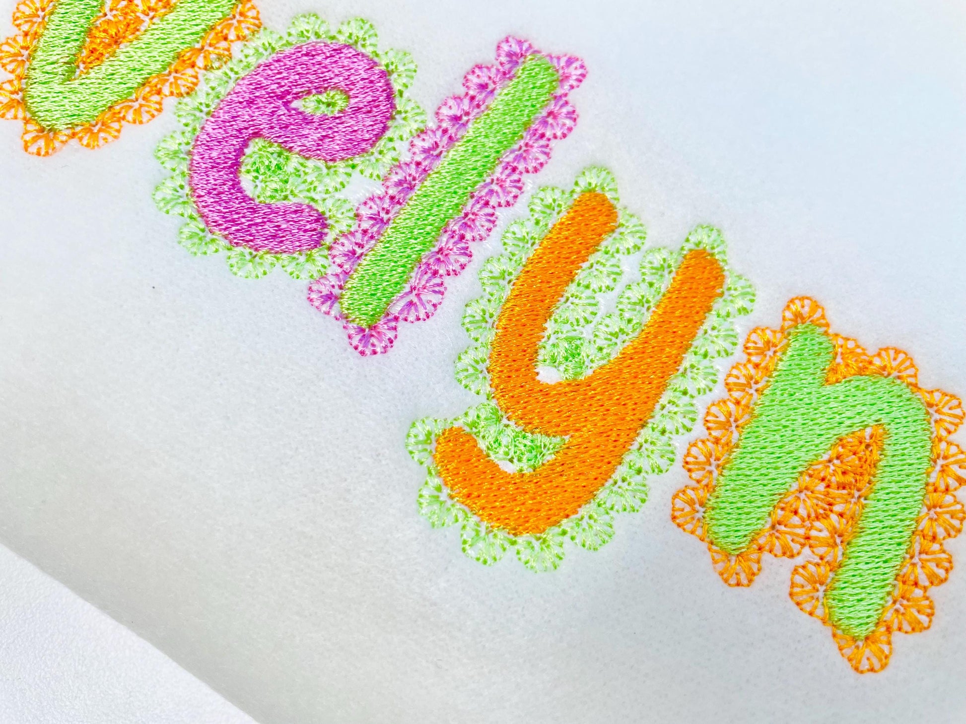Lace Edge FONT Fill Stitch Spicy Alphabet Monogram cute baby girls fancy font machine embroidery designs sizes 1.5 up to 3.2 in