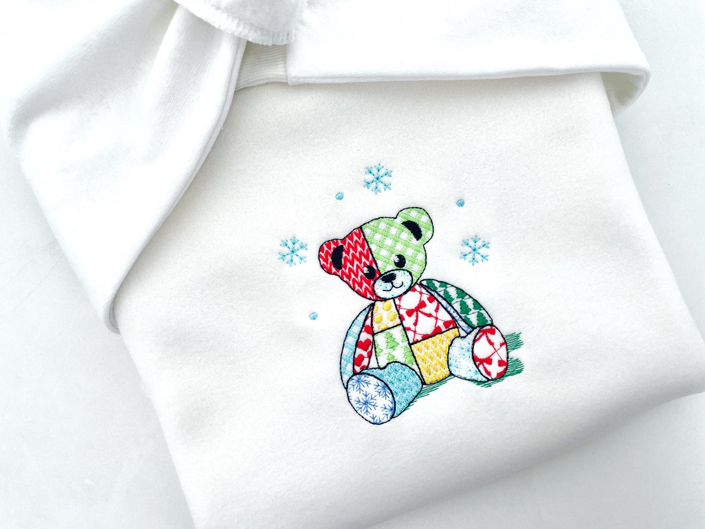 Patchwork Teddy Bear Nathan Christmas theme cute Teddy patterned silhouette outline kids baby machine embroidery designs sizes 4 up to 8 in