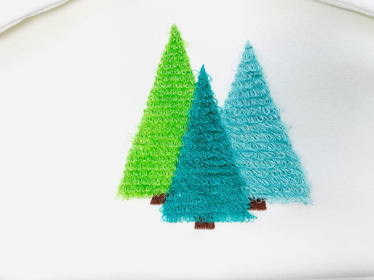 Fringed Fluffy Pine Tree Woodland Christmas Tree Three in a Row Forest Fringe Fur Chenille Machine Embroidery Design