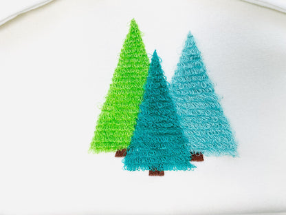 Fringed Fluffy Pine Tree Woodland Christmas Tree Three in a Row Forest Fringe Fur Chenille Machine Embroidery Design