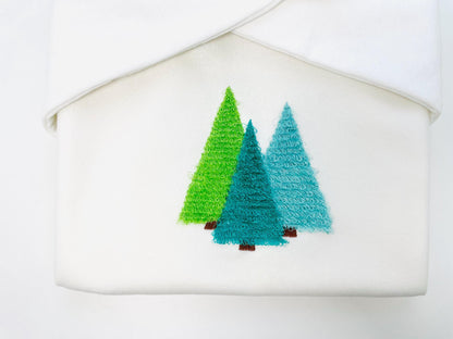 Fringed Fluffy Pine Tree Woodland Christmas Tree Three in a Row Forest Fringe Fur Chenille Machine Embroidery Design