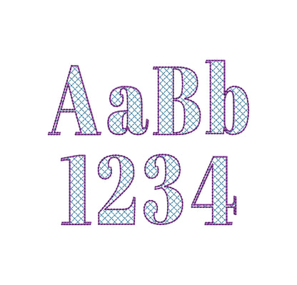 Elegant Font Kate check and outline Block style Font Alphabet Monogram machine embroidery designs many small sizes 0.9 up to 3.5 inch, BX