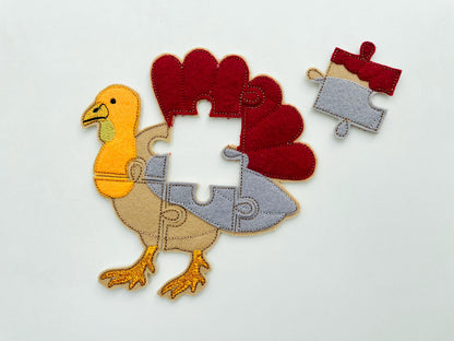 Turkey Puzzle ITH in the hoop kids game gift idea Applique machine embroidery designs sizes for hoop  5x7  6x10  8x8 Fall felt feltie design