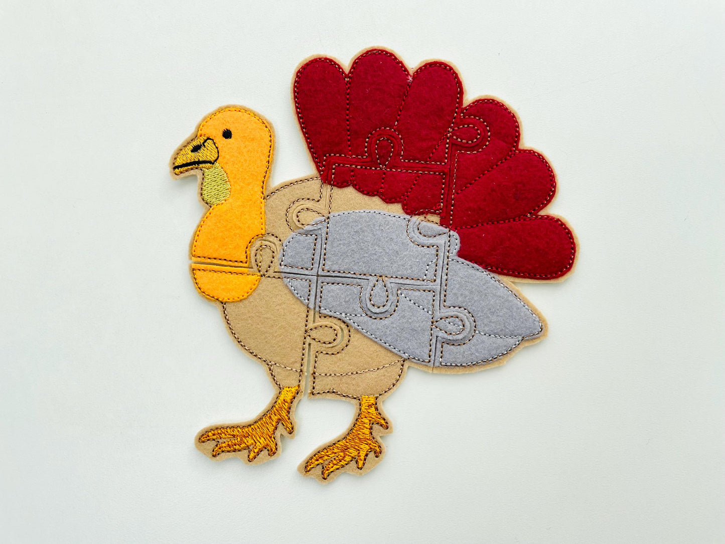 Turkey Puzzle ITH in the hoop kids game gift idea Applique machine embroidery designs sizes for hoop  5x7  6x10  8x8 Fall felt feltie design