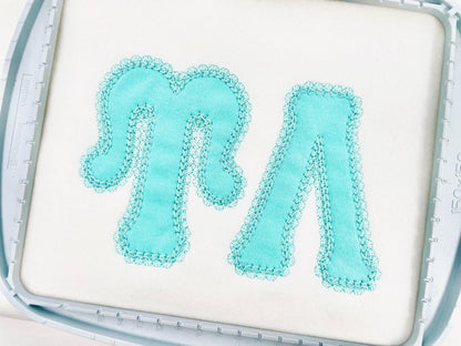 Big Greek FONT Applique lace edge and chain stitch top Monogram sororities fraternities machine embroidery designs sizes 3.2 up to 6.5 inch