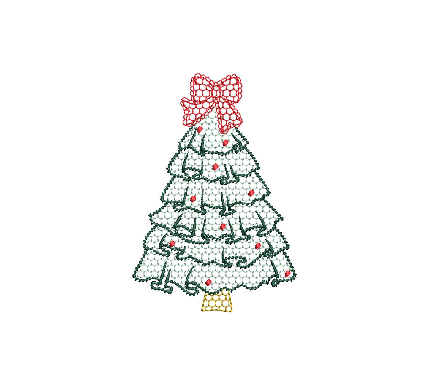 MINI Festive Christmas Tree with Bow awesome Lace Effect and Ruffle machine embroidery designs for hoop 4a4 and 5x7 sweet home decoration