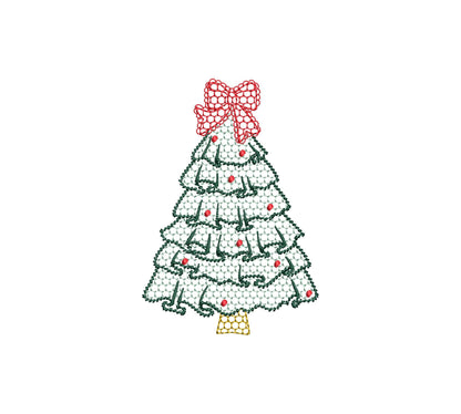 MINI Festive Christmas Tree with Bow awesome Lace Effect and Ruffle machine embroidery designs for hoop 4a4 and 5x7 sweet home decoration