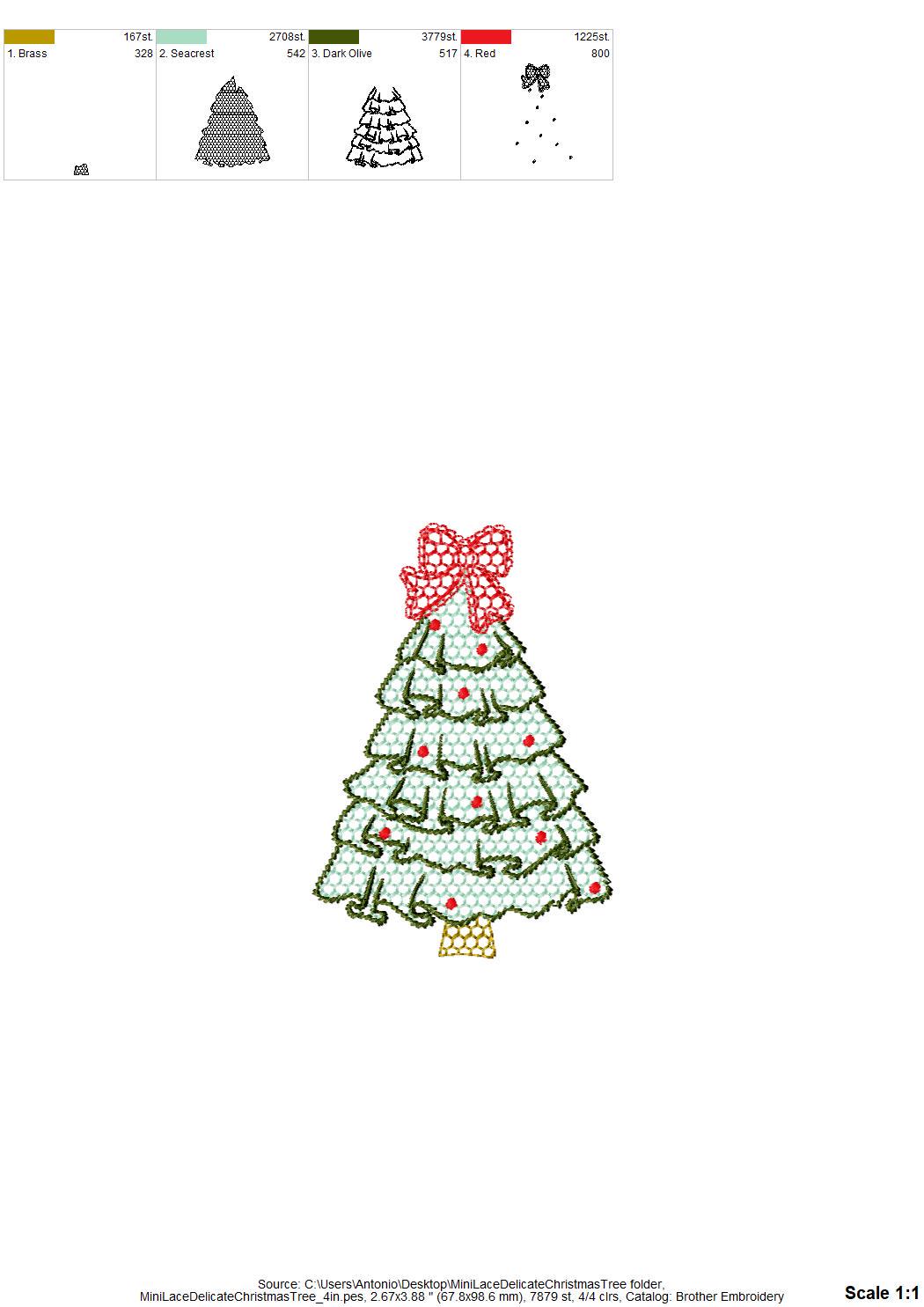 MINI Festive Christmas Tree with Bow awesome Lace Effect and Ruffle machine embroidery designs for hoop 4a4 and 5x7 sweet home decoration
