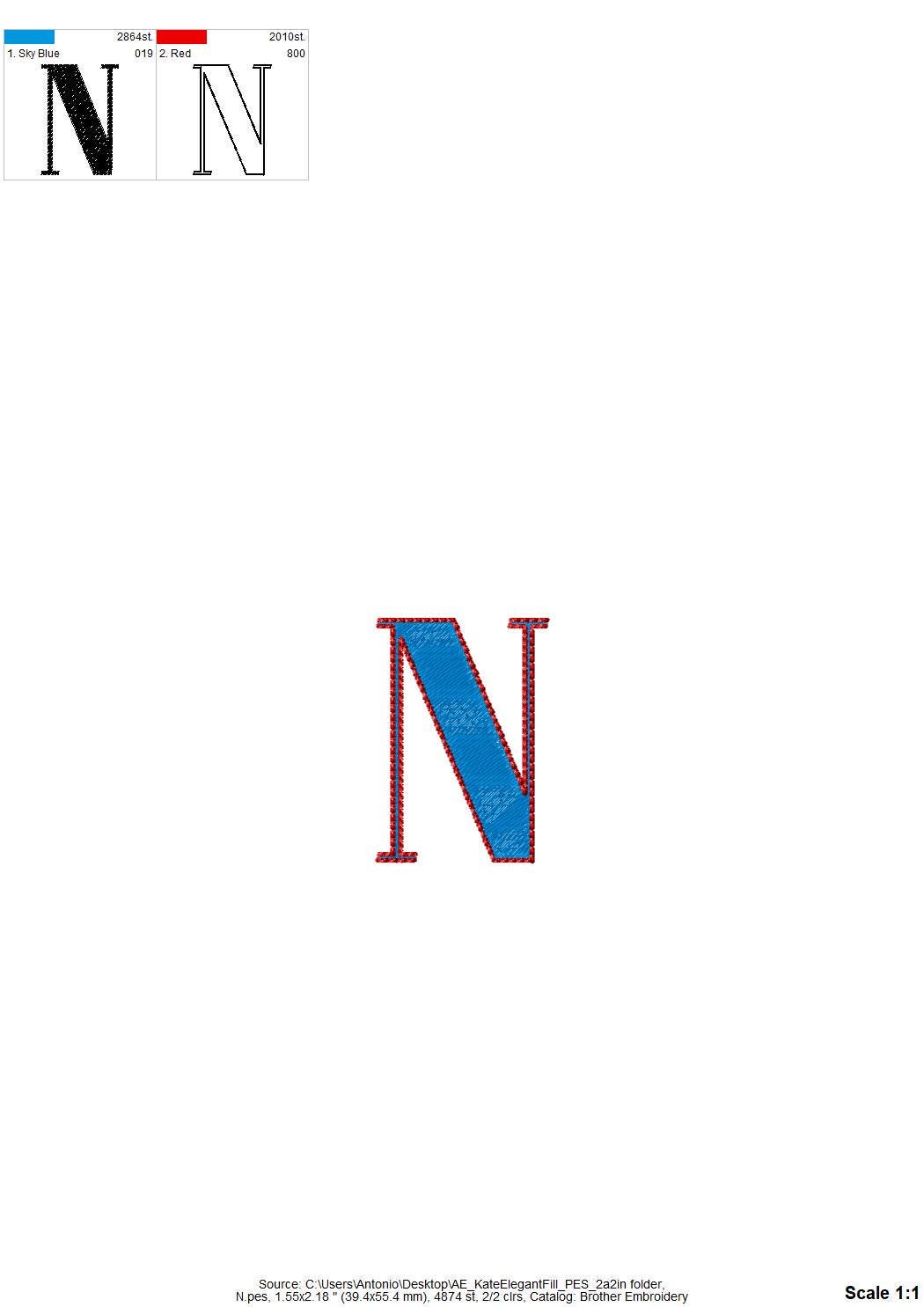 Elegant Font Kate fill stitch and outline Block Font Alphabet Monogram machine embroidery designs many sizes 0.9 up to 3.5 inch and BX