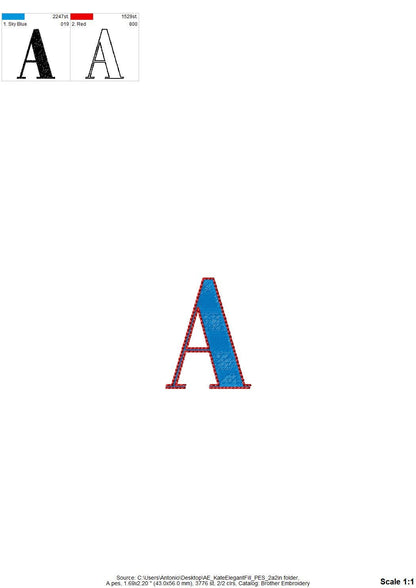 Elegant Font Kate fill stitch and outline Block Font Alphabet Monogram machine embroidery designs many sizes 0.9 up to 3.5 inch and BX