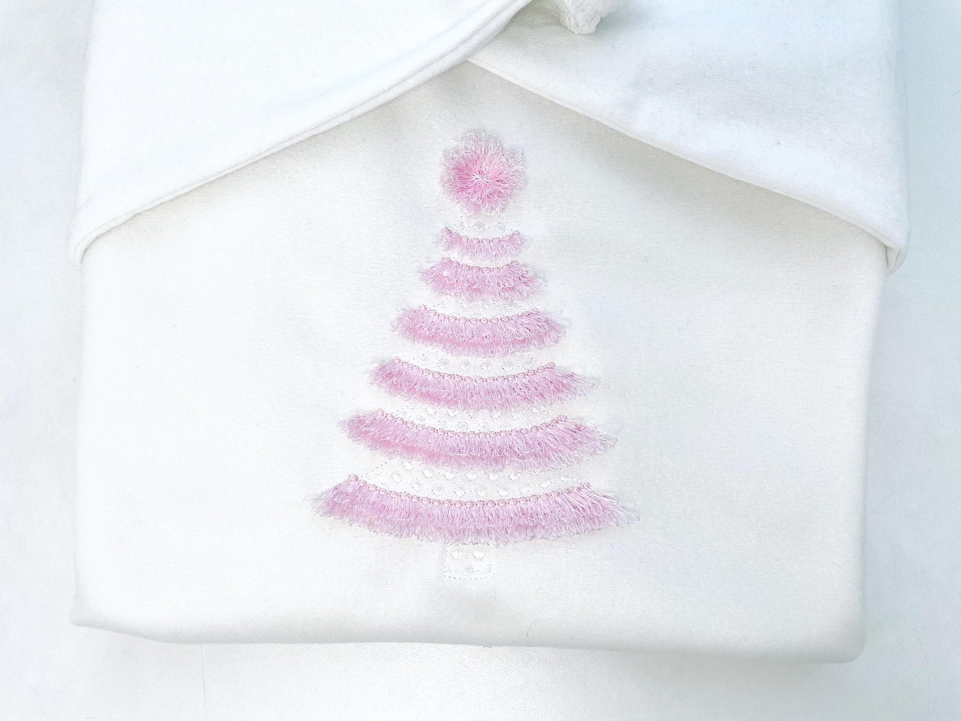 Fringed Fluffy Christmas Tree With Pompom Machine Embroidery Designs Baby Pink Spruce Kids Fringe Fur Chenille Design Sizes 5 up to 7 Inch - Etsy