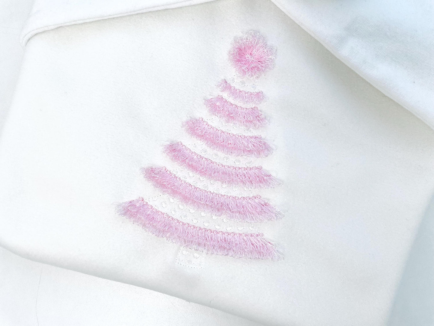 Fringed Fluffy Christmas Tree With Pompom Machine Embroidery Designs Baby Pink Spruce Kids Fringe Fur Chenille Design Sizes 5 up to 7 Inch - Etsy