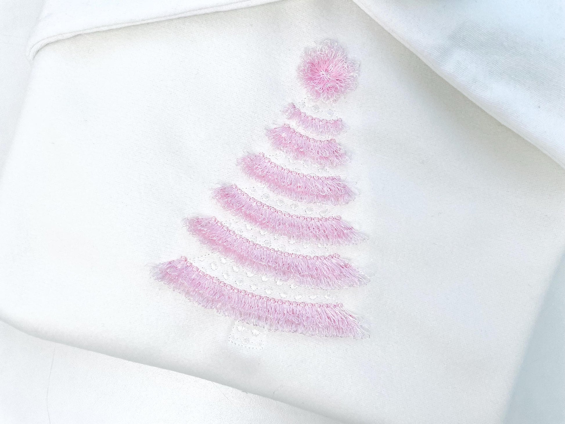 Fringed Fluffy Christmas Tree With Pompom Machine Embroidery Designs Baby Pink Spruce Kids Fringe Fur Chenille Design Sizes 5 up to 7 Inch - Etsy