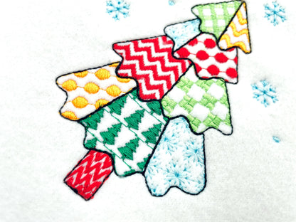 Patchwork Christmas Tree falling Snowflake folk patterned silhouette outline machine embroidery designs many sizes 4 up to 8 inches