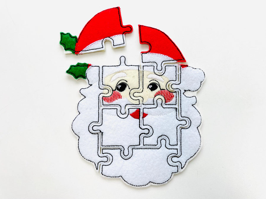 Christmas Santa Puzzle Applique simply ITH in the hoop kids game idea machine embroidery designs sizes for hoop 5x7  6x10  8x8 felt feltie