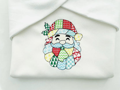 Patchwork Santa Christmas patterned Santa outline machine embroidery designs many sizes 4 up to 8 inch awesome folk Christmas farm design