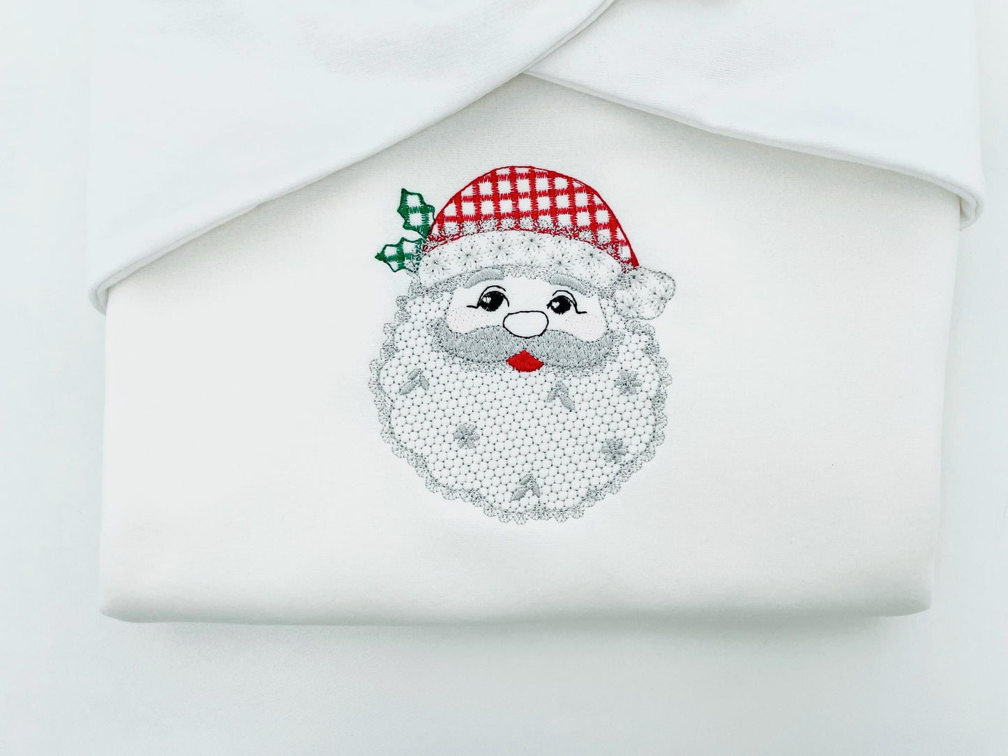 Cute Floral Christmas Santa lace effect and plaid hat machine embroidery designs assorted sizes 4 up to 8 inch kids girls delicate design