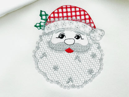 Cute Floral Christmas Santa lace effect and plaid hat machine embroidery designs assorted sizes 4 up to 8 inch kids girls delicate design