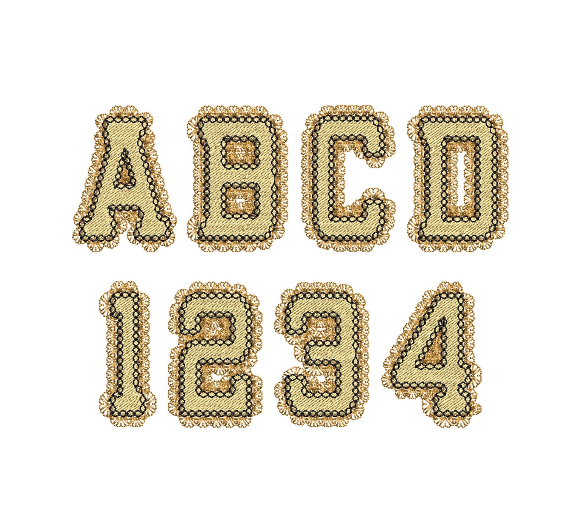 Lace Edge FONT Cozy fill stitch lace effect and outline Girly Alphabet Monogram machine embroidery designs mini sizes 1.4 up to 3.2 inch