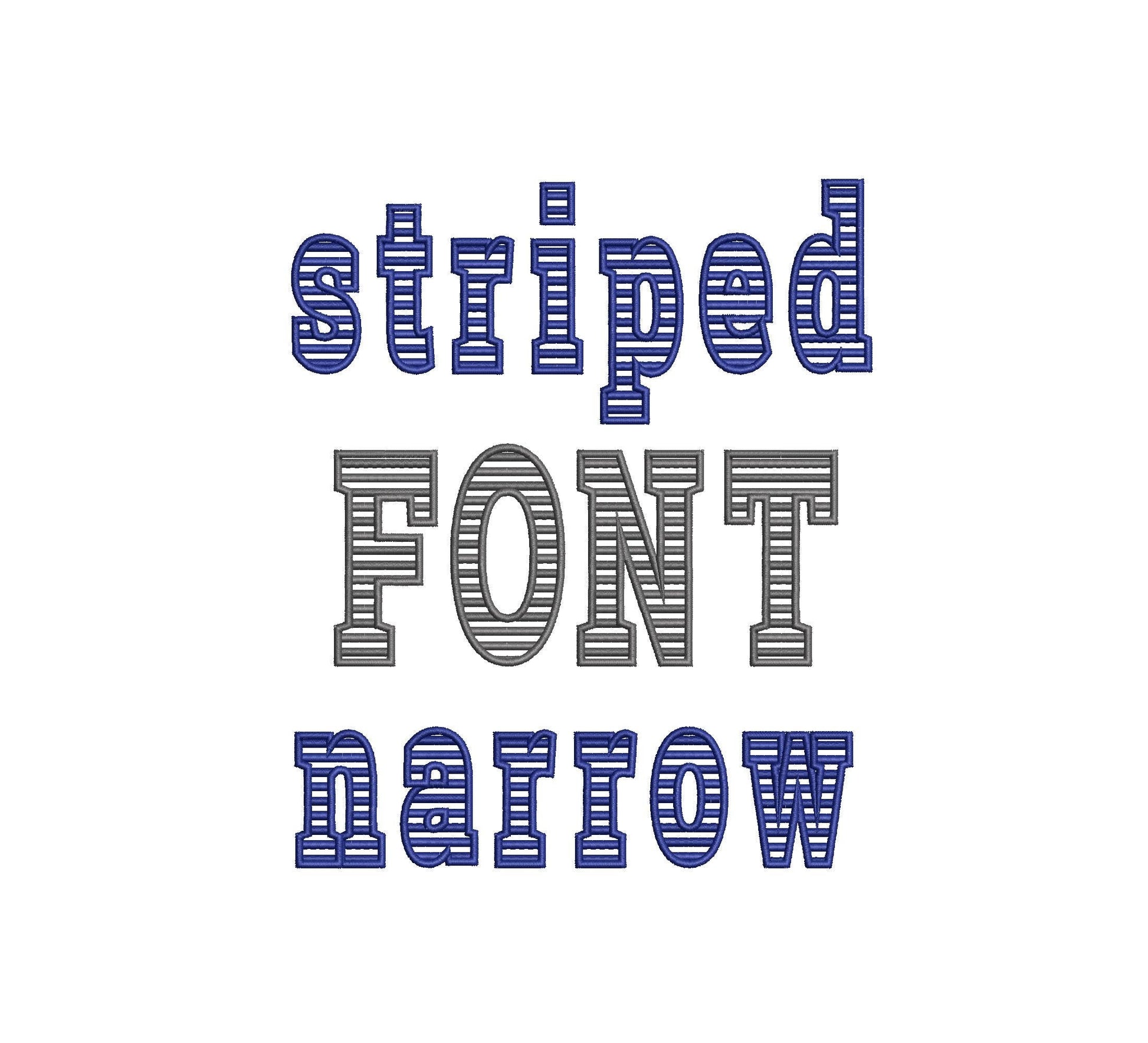 Block Striped Narrow Font transparent satin stitch alphabet monogram machine embroidery designs assorted sizes 1.6 up to 3.5 inch, BX