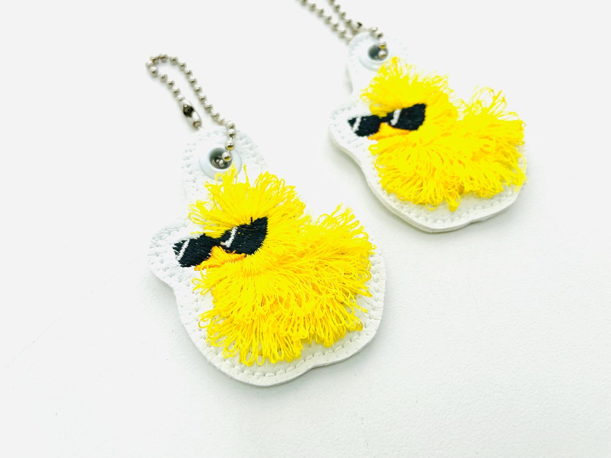 Cute Fluffy Rubber Duck Sunglasses fringed Eyelet and Key Fob Snap Tab in the hoop machine embroidery designs ITH kids keychain for hoop 4x4