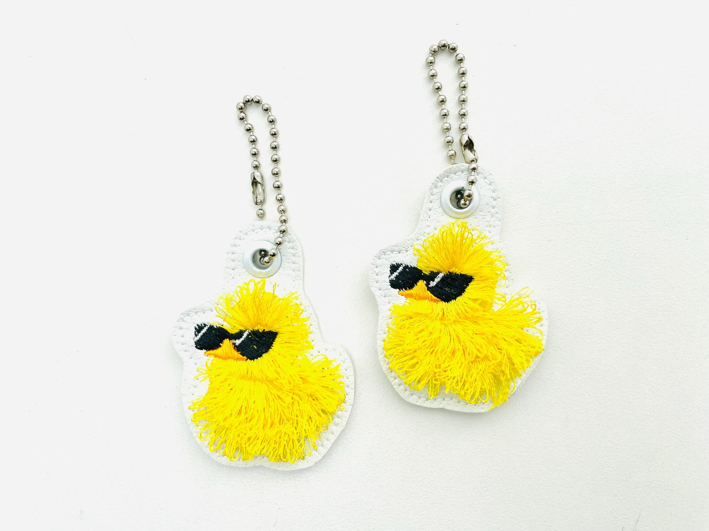 Cute Fluffy Rubber Duck Sunglasses fringed Eyelet and Key Fob Snap Tab in the hoop machine embroidery designs ITH kids keychain for hoop 4x4