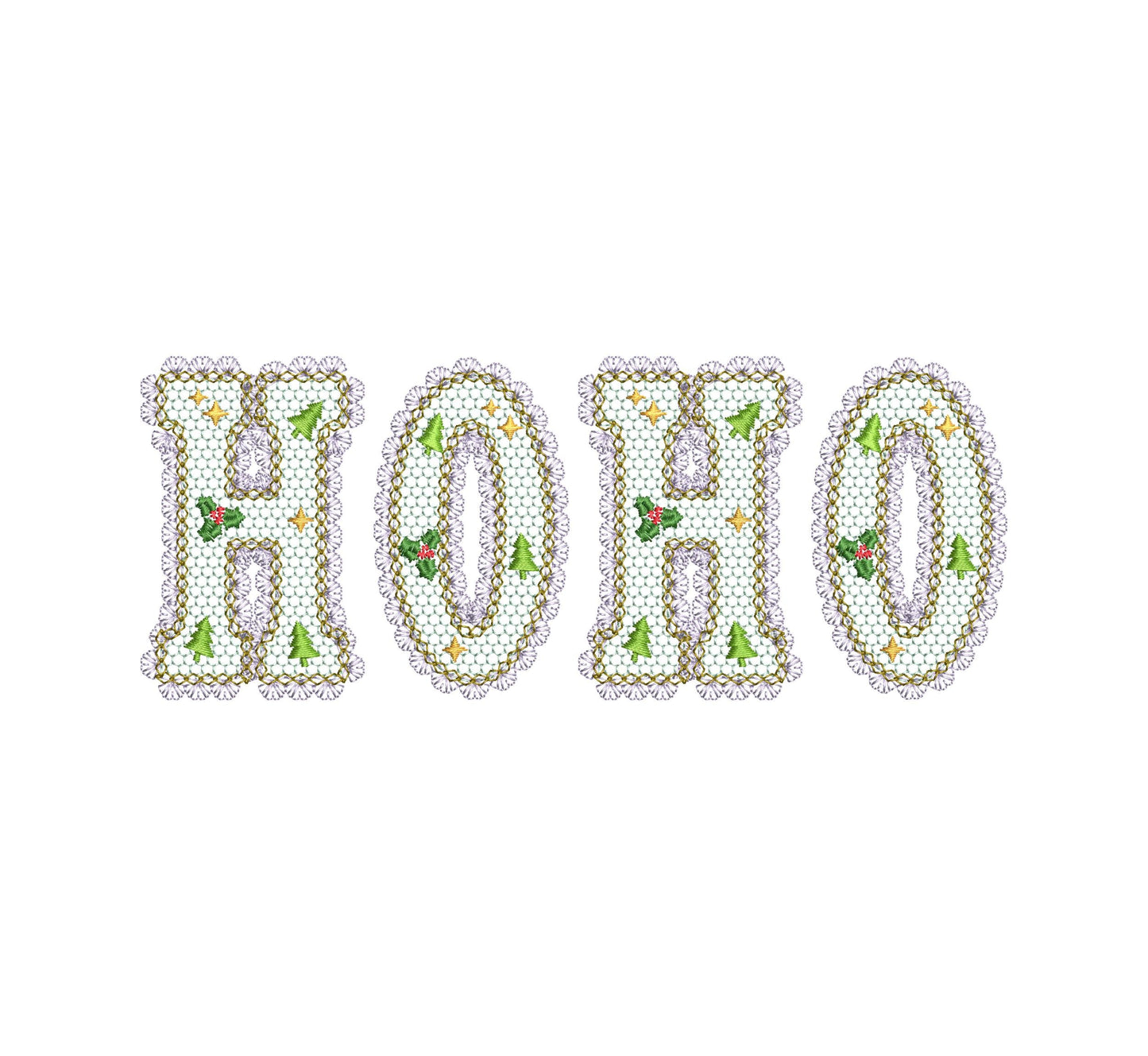 Lace Edge Christmas Floral FONT lace patterned Alphabet Monogram Holiday Festive machine embroidery designs sizes 2.9 up to 3.7 inch, BX
