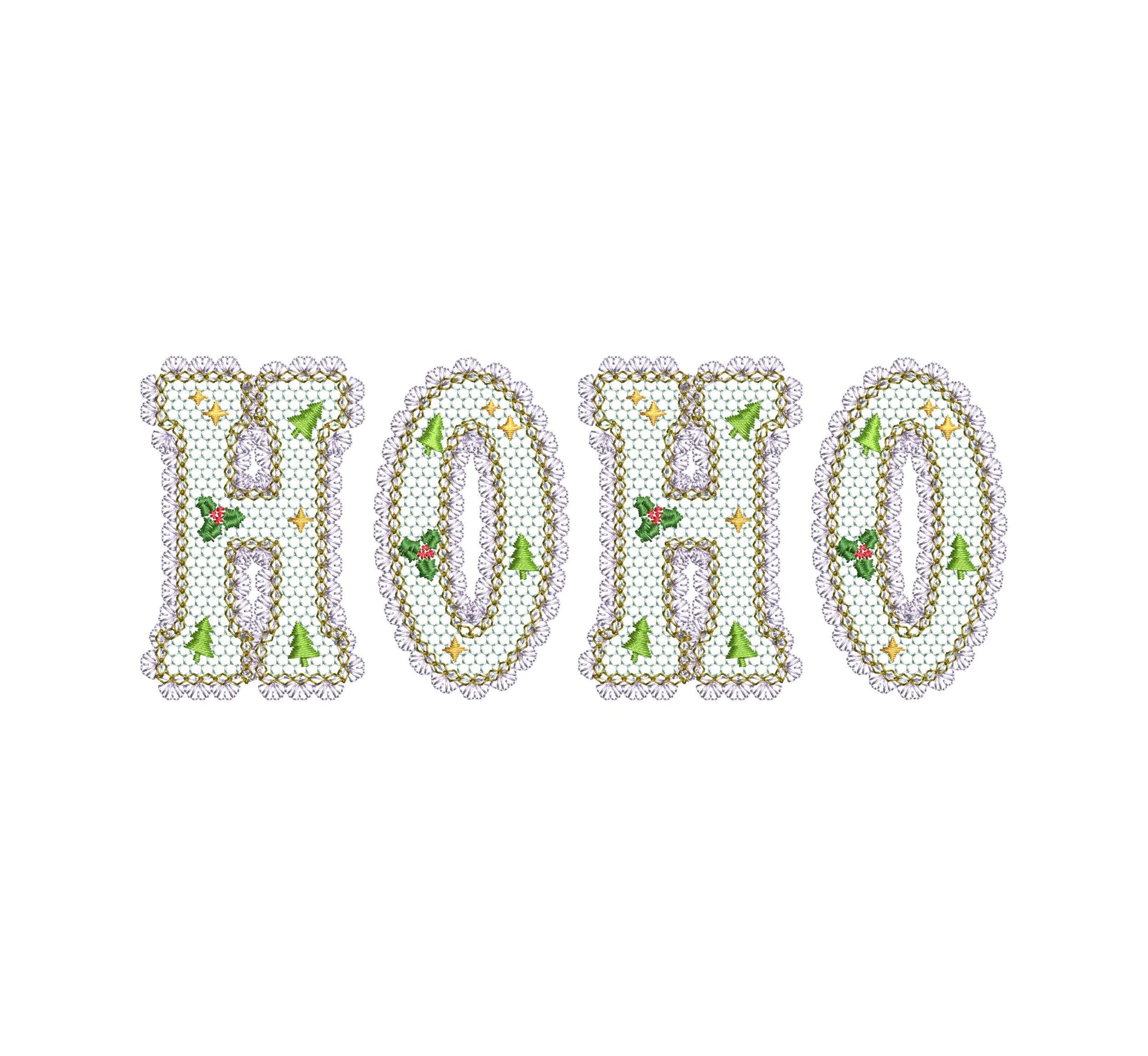 Lace Edge Christmas Floral FONT lace patterned Alphabet Monogram Holiday Festive machine embroidery designs sizes 2.9 up to 3.7 inch, BX