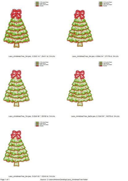 Festive Christmas Tree with Bow awesome Lace Effect and Ruffle machine embroidery designs for hoop 5x7 6x10 8x8 sweet home decoration