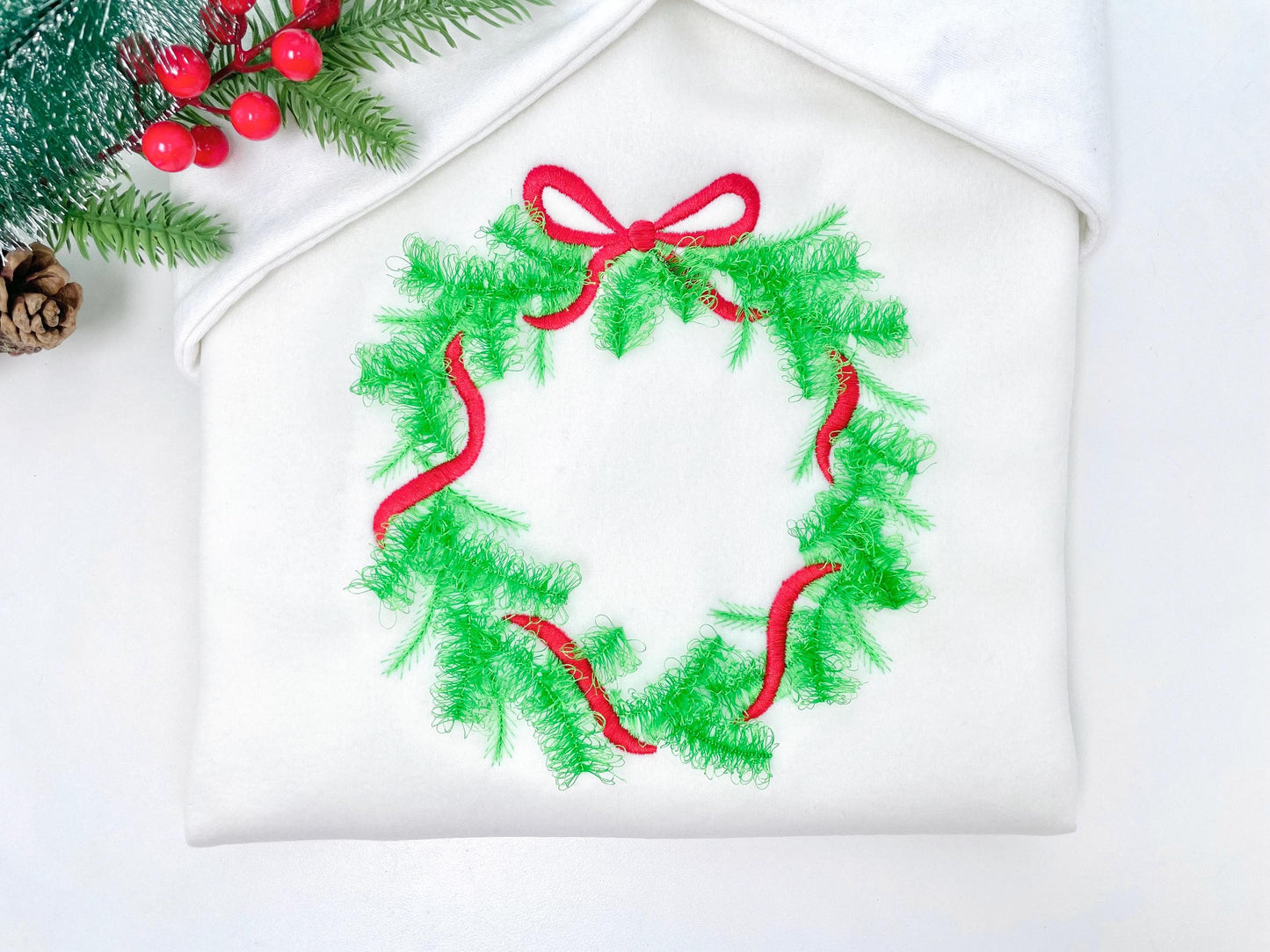 Fringed Christmas Wreath Machine Embroidery Designs Fur Chenille Fluffy Christmas Tree Garland Bow Crown Woodland Spruce Sizes 5 up to 8 In - Etsy
