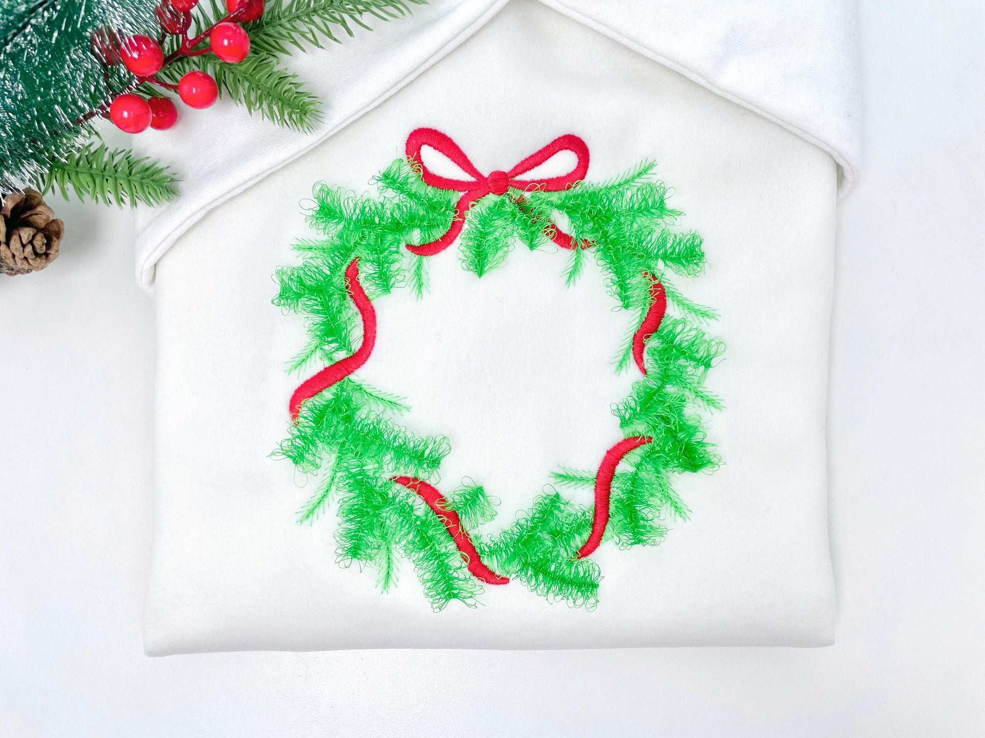 Fringed Christmas Wreath Machine Embroidery Designs Fur Chenille Fluffy Christmas Tree Garland Bow Crown Woodland Spruce Sizes 5 up to 8 In - Etsy