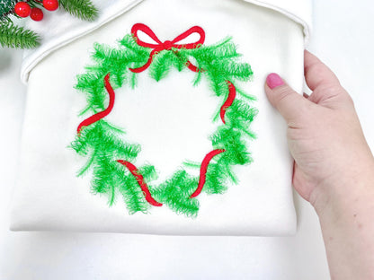 Fringed Christmas Wreath Machine Embroidery Designs Fur Chenille Fluffy Christmas Tree Garland Bow Crown Woodland Spruce Sizes 5 up to 8 In - Etsy