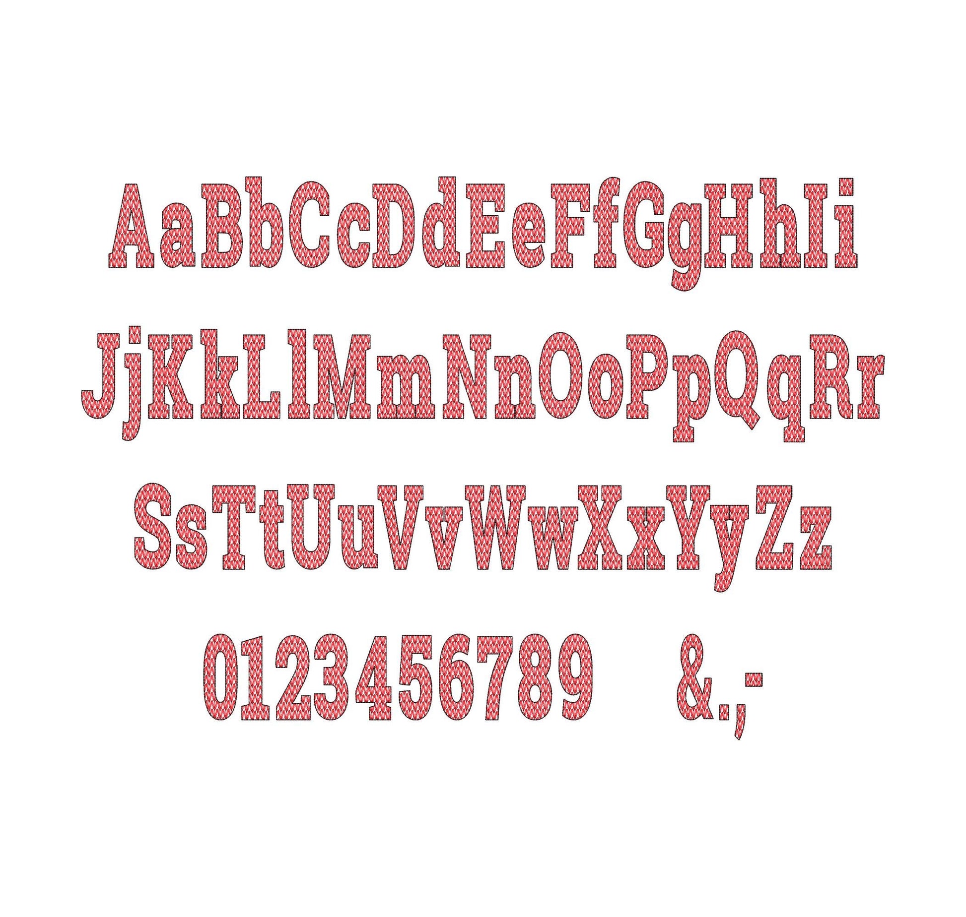 Christmas SET of 5 Patterned Fonts Bow Checks Ricrac Knit Trees Monogram Alphabet machine embroidery designs many sizes combine and merge