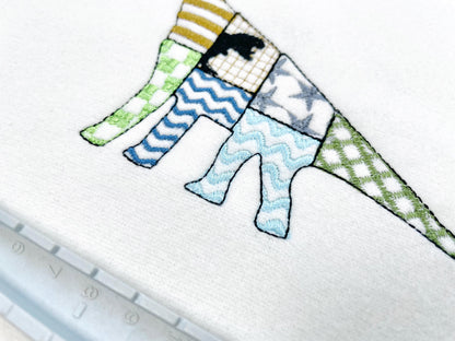 Patchwork Brachiosaurus dinosaur Jurassic animal silhouette patterned outline kids boys machine embroidery designs sizes 5 up to 8 inches